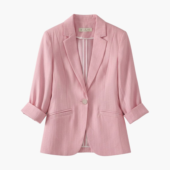 Women's Three Quarter Sleeve Notch Lapel Single Button Linen Blazer