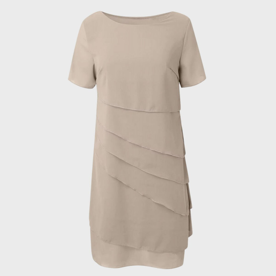 Women's Tiered Chiffon Cocktail Party Dress Short Sleeve Midi