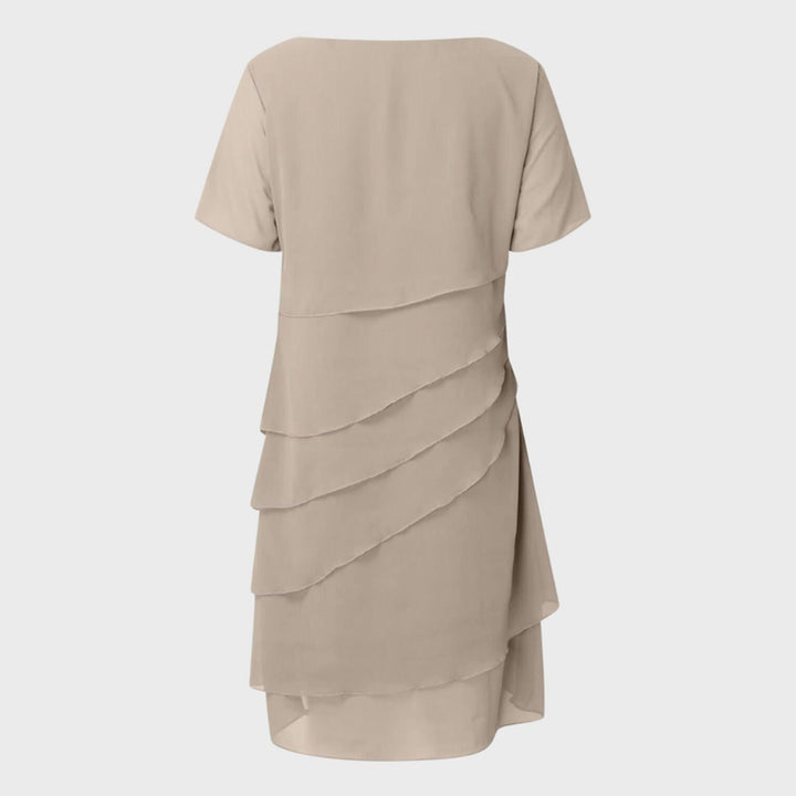Women's Tiered Chiffon Cocktail Party Dress Short Sleeve Midi