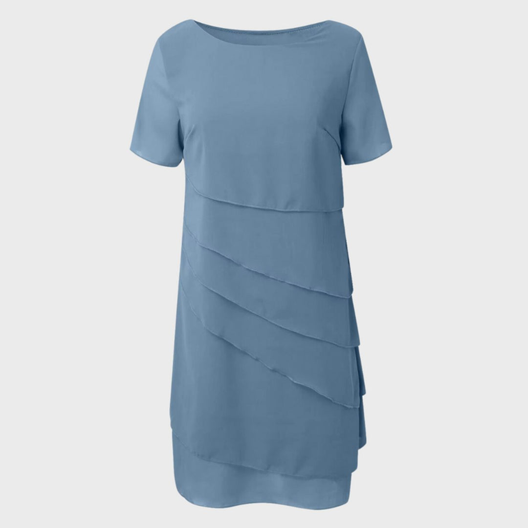 Women's Tiered Chiffon Cocktail Party Dress Short Sleeve Midi