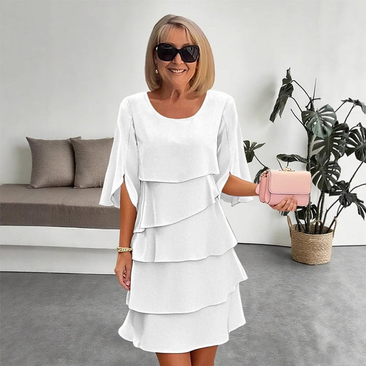 Women's Tiered Ruffle-Sleeve Layered Midi Dress - White