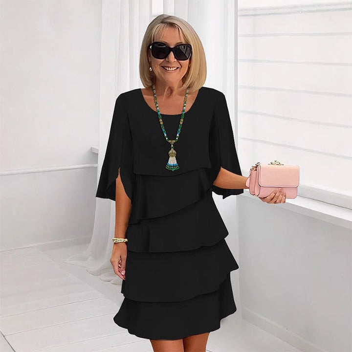 Women's Tiered Ruffle-Sleeve Layered Midi Dress - Black