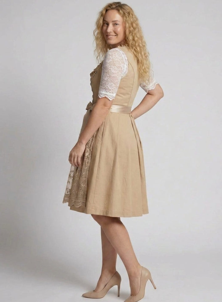 Women's Traditional Lace-Up Dirndl Knee-Length Floral Apron Dress