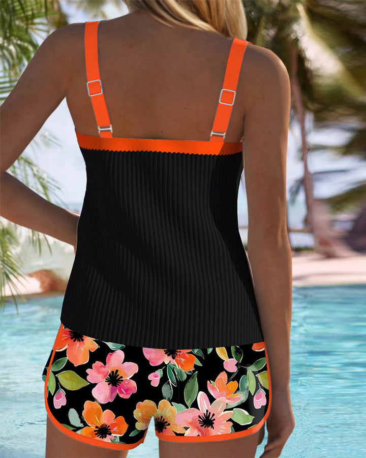 Women's Tummy Control Ribbed Tankini Set