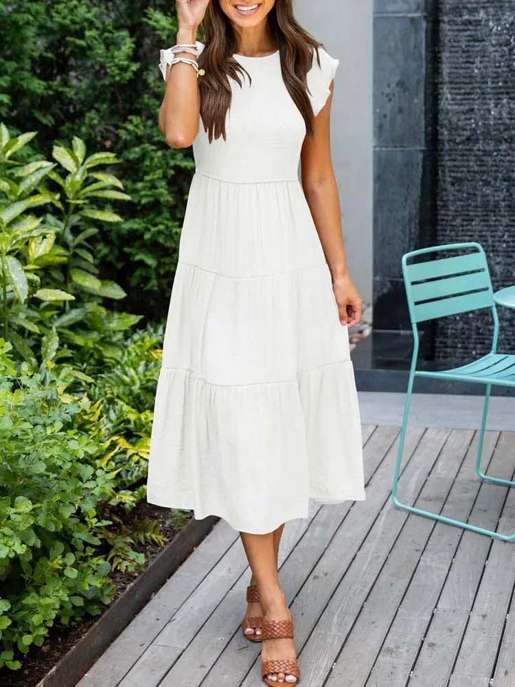 Women's Tummy Control Tiered Ruffle Sleeve Midi Dress