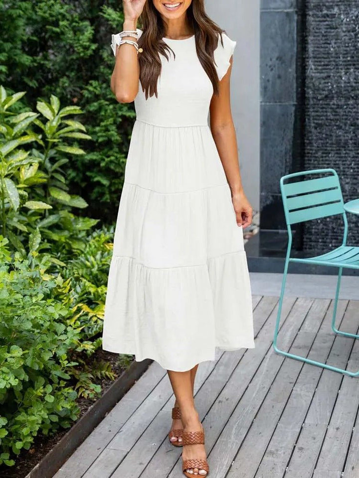 Women's Tummy Control Tiered Ruffle Sleeve Midi Dress