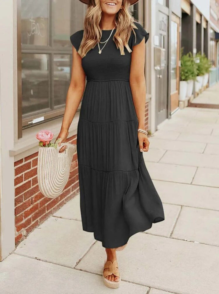 Women's Tummy Control Tiered Ruffle Sleeve Midi Dress