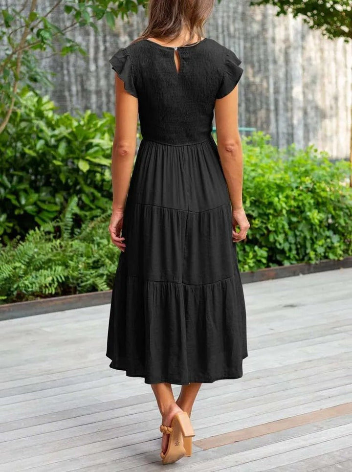 Women's Tummy Control Tiered Ruffle Sleeve Midi Dress