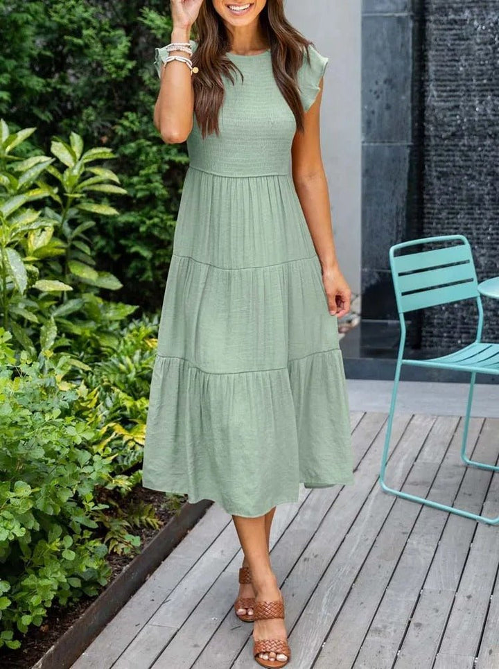 Women's Tummy Control Tiered Ruffle Sleeve Midi Dress - Light green