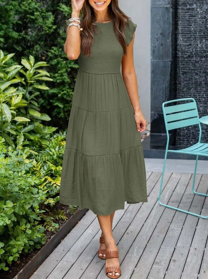 Women's Tummy Control Tiered Ruffle Sleeve Midi Dress