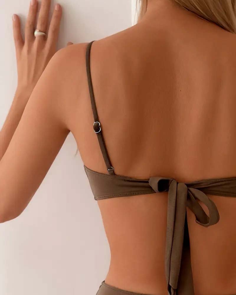 Women's Two-Piece Bandeau Bikini Set with Metallic Details