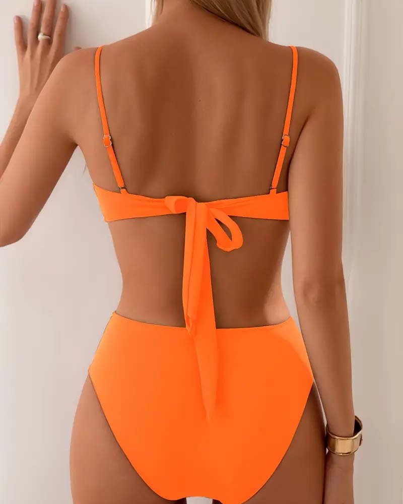 Women's Two-Piece Bandeau Bikini Set with Metallic Details