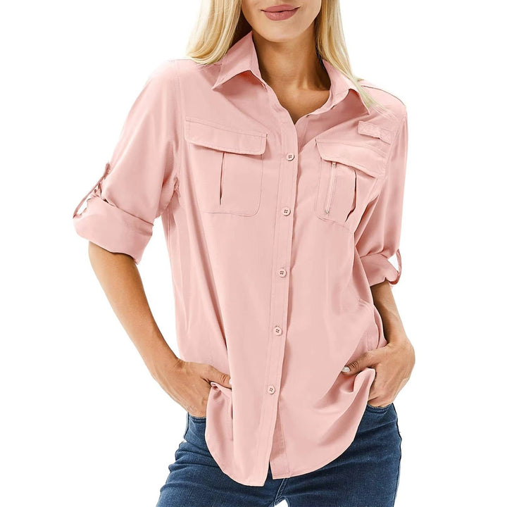 Women's UPF 50 Roll-Up Sleeve Hiking Shirt - Pink