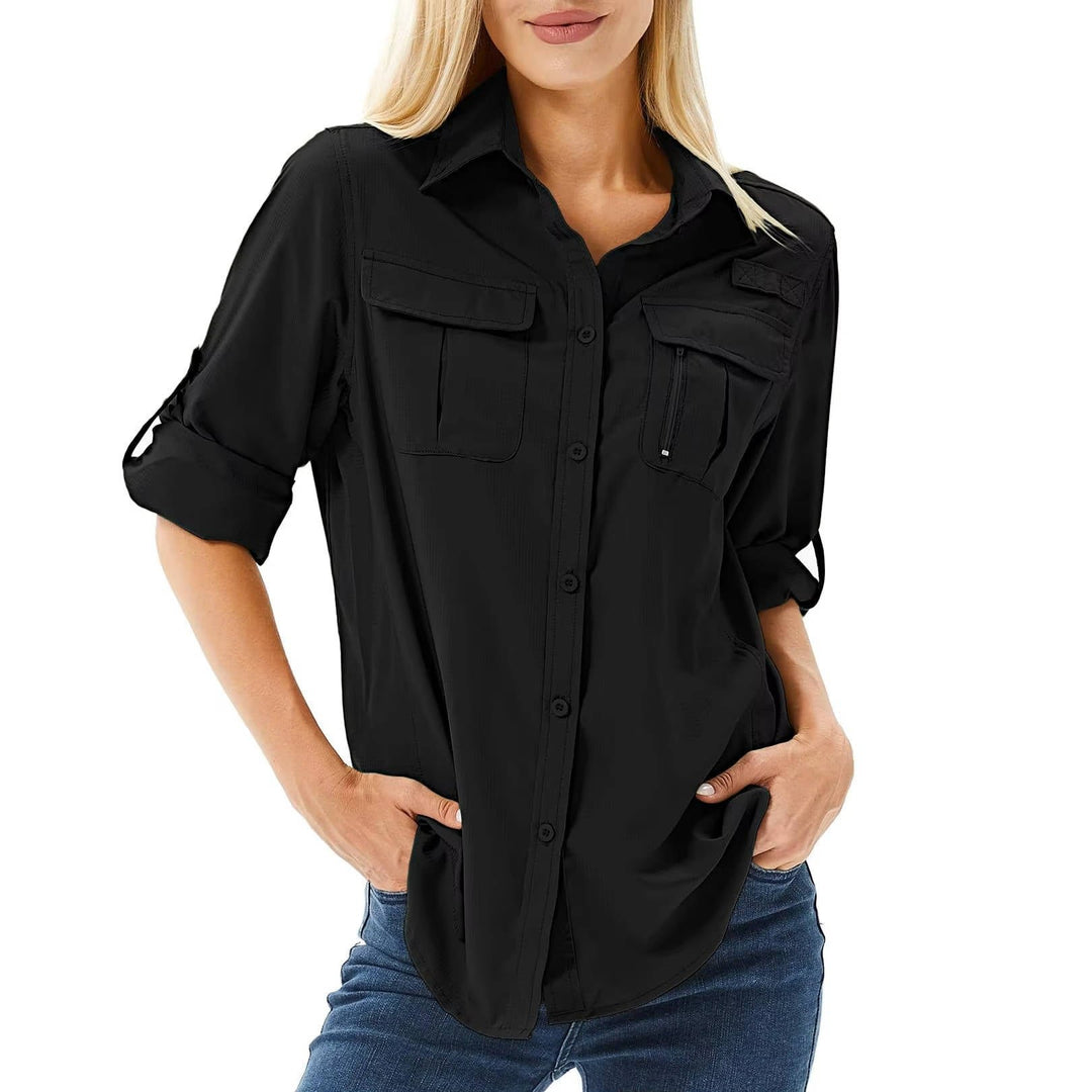 Women's UPF 50 Roll-Up Sleeve Hiking Shirt - Black