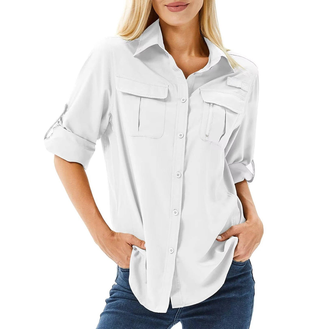 Women's UPF 50 Roll-Up Sleeve Hiking Shirt - White