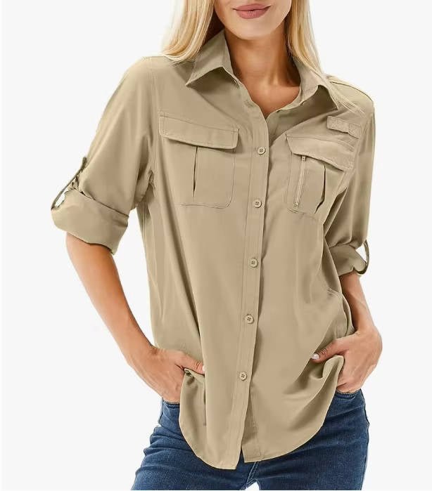Women's UPF 50 Roll-Up Sleeve Hiking Shirt - Mud Yellow