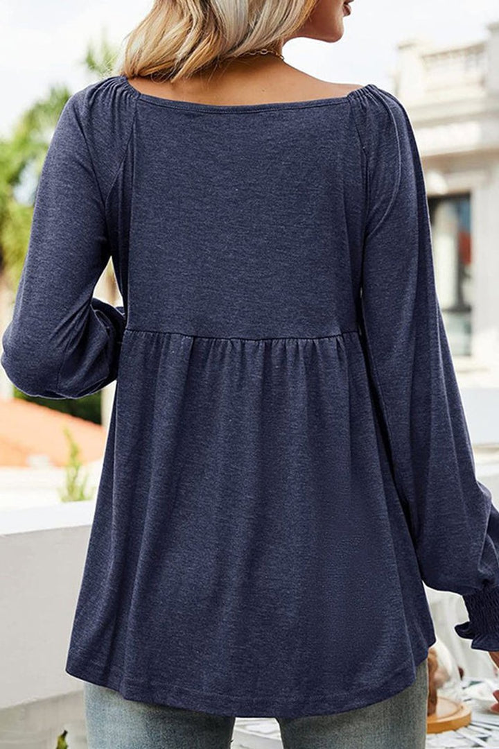 Women's V-Neck Babydoll Long-Sleeve Smocked-Cuff Tunic