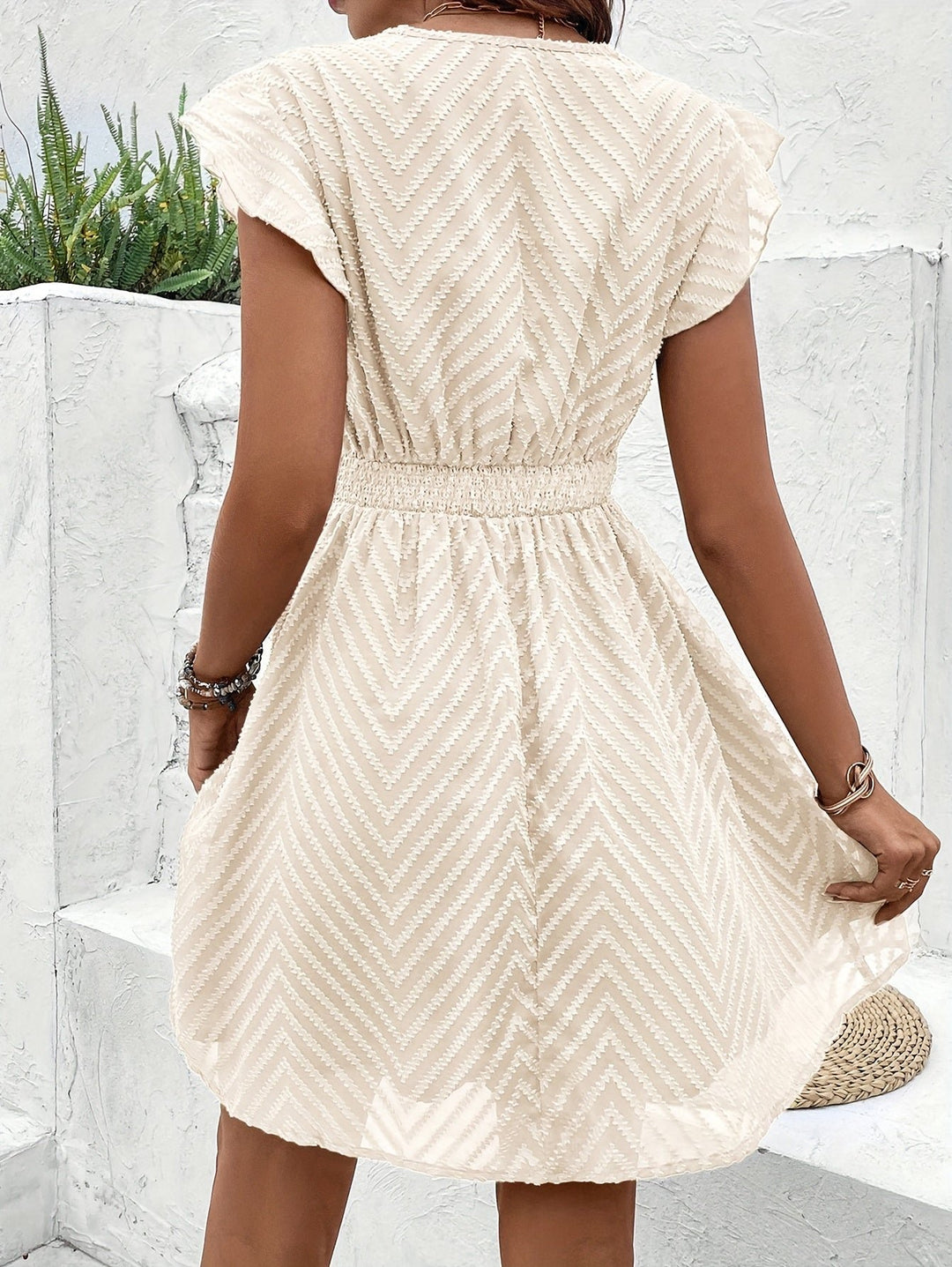 Women's V-Neck Lace-Trim Cap-Sleeve Flared Mini Dress