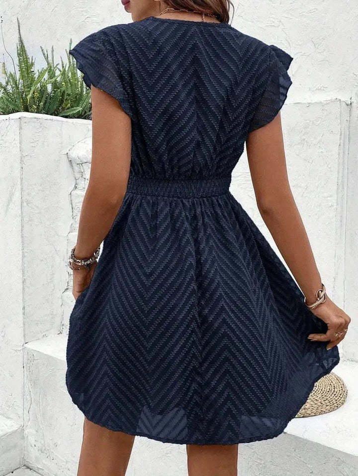 Women's V-Neck Lace-Trim Cap-Sleeve Flared Mini Dress