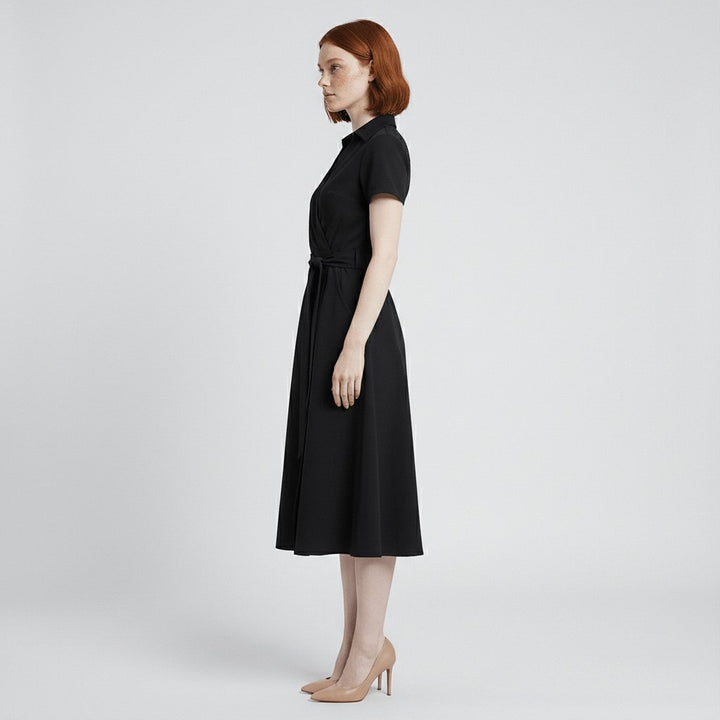 Women's V-Neck Wrap-Style A-Line Midi Dress Waist Tie