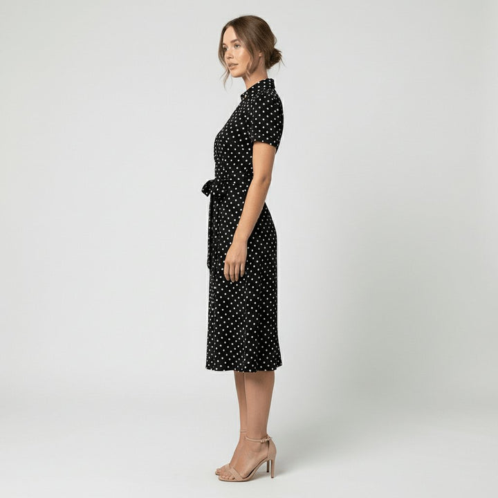 Women's V-Neck Wrap-Style A-Line Midi Dress Waist Tie