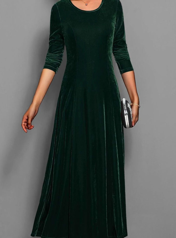 Women's Velvet Long Sleeve Formal Party Dress Maxi A-Line