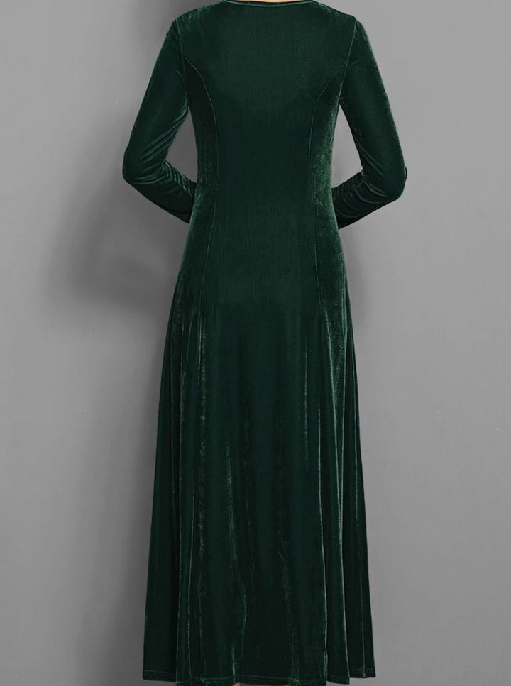 Women's Velvet Long Sleeve Formal Party Dress Maxi A-Line