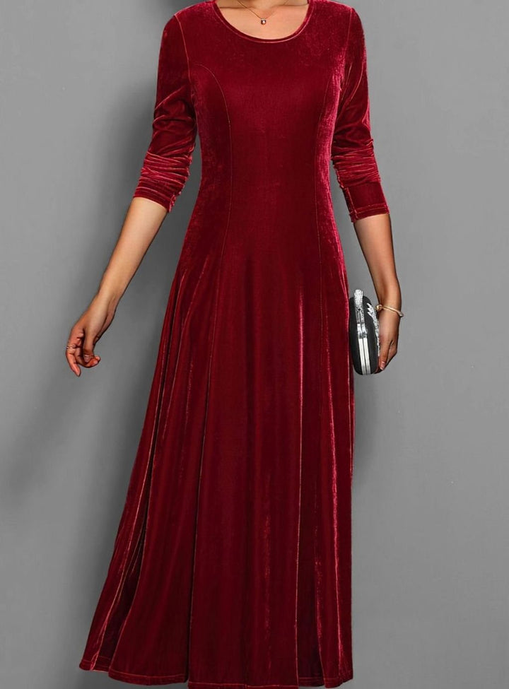 Women's Velvet Long Sleeve Formal Party Dress Maxi A-Line - Red