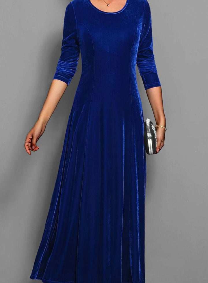 Women's Velvet Long Sleeve Formal Party Dress Maxi A-Line - Blue