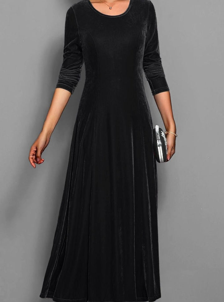 Women's Velvet Long Sleeve Formal Party Dress Maxi A-Line - Black