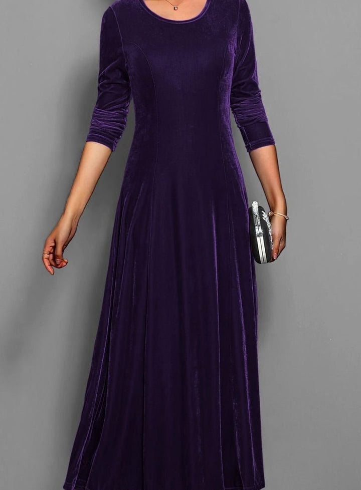 Women's Velvet Long Sleeve Formal Party Dress Maxi A-Line - Purple