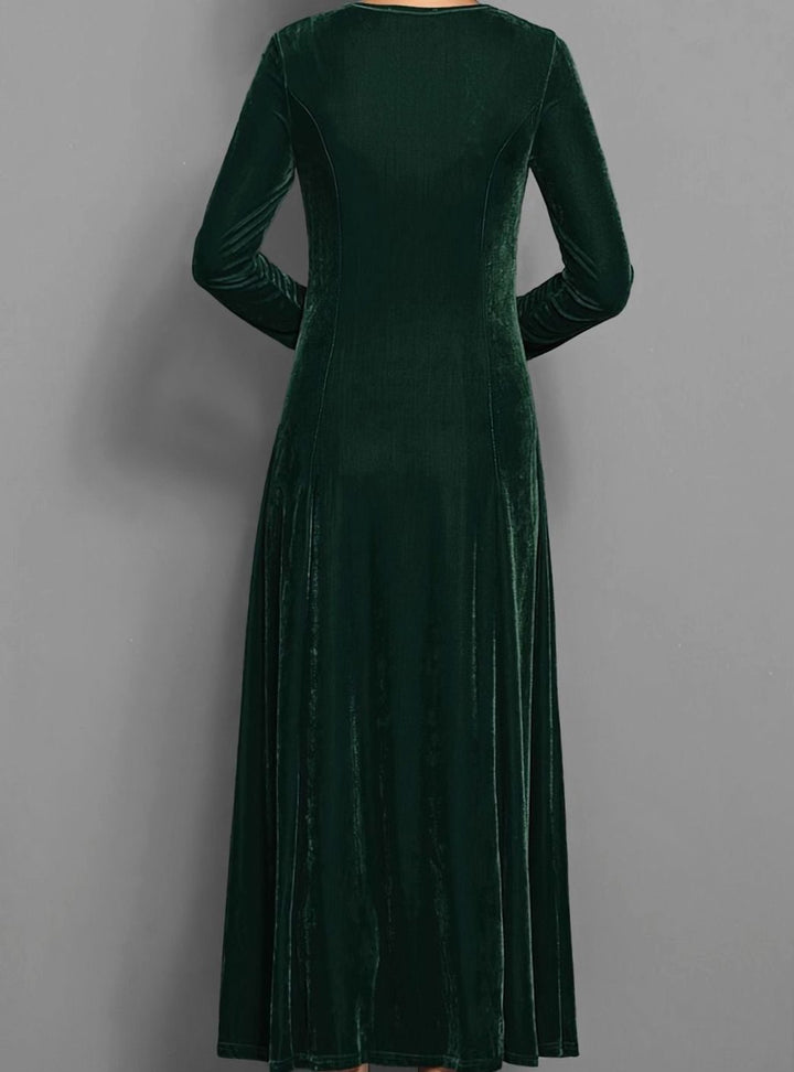 Women's Velvet Long Sleeve Formal Party Dress Maxi A-Line