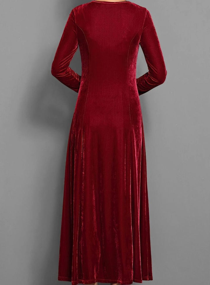 Women's Velvet Long Sleeve Formal Party Dress Maxi A-Line