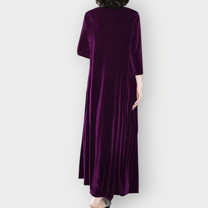 Women's Velvet Maxi Formal Dresses Long Sleeve A-Line Evening Gown