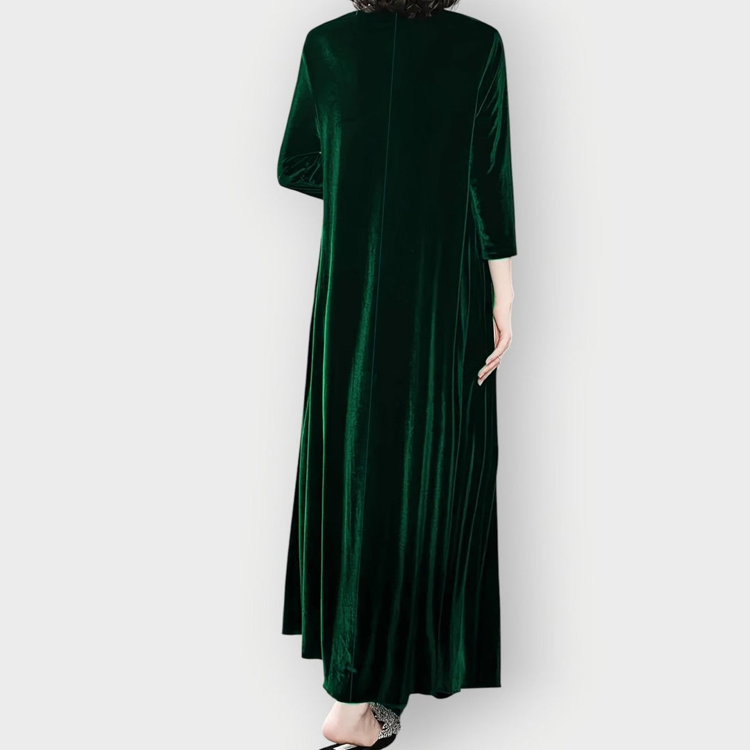 Women's Velvet Maxi Formal Dresses Long Sleeve A-Line Evening Gown