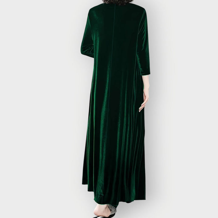 Women's Velvet Maxi Formal Dresses Long Sleeve A-Line Evening Gown
