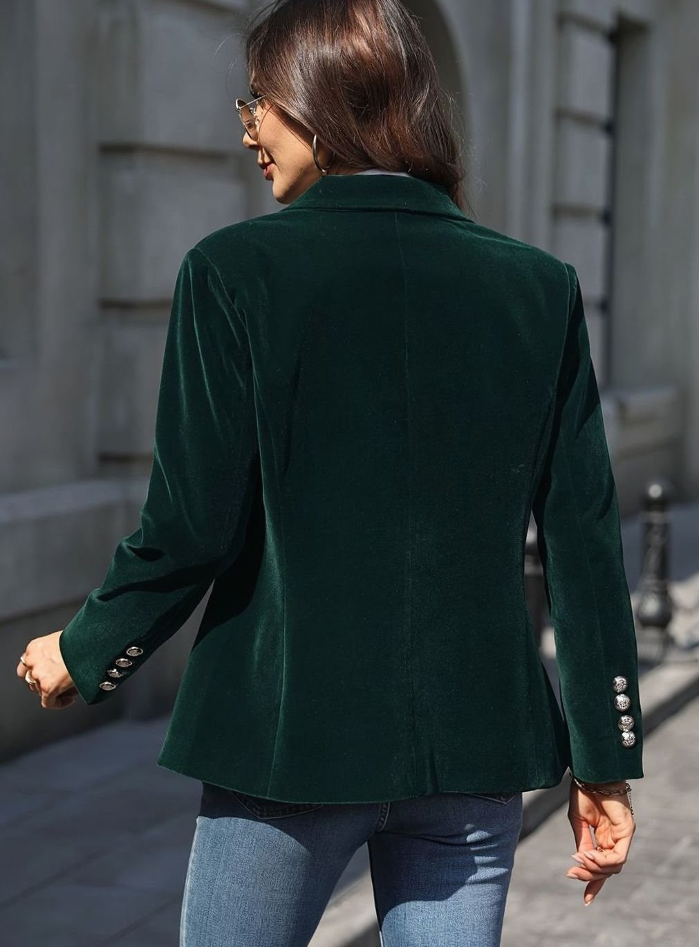 Women's Velvet Single-Button Casual Blazer Tailored Jacket