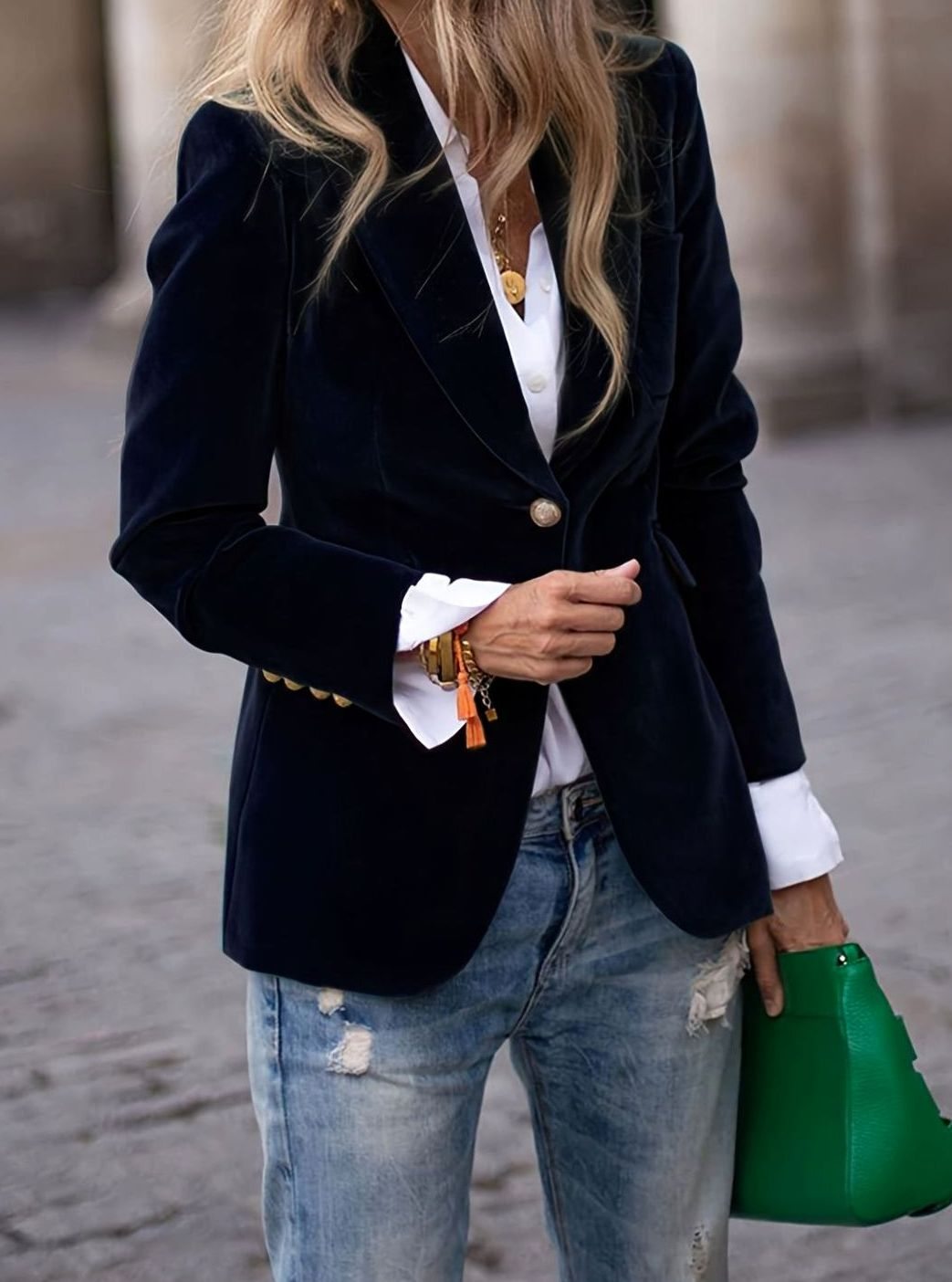 Women's Velvet Single-Button Casual Blazer Tailored Jacket - Black