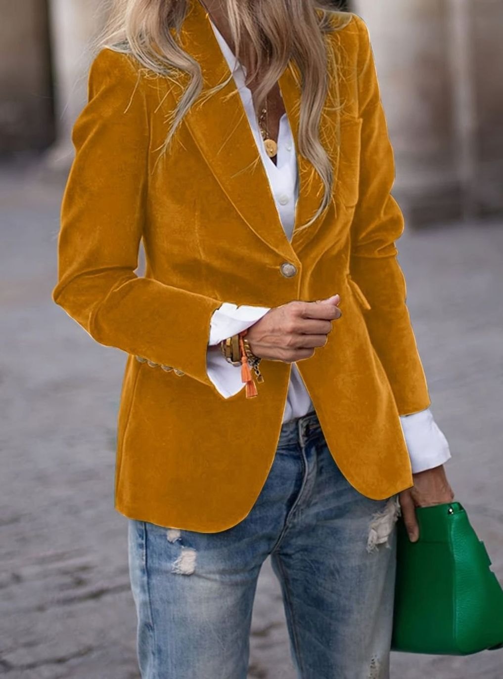 Women's Velvet Single-Button Casual Blazer Tailored Jacket - Ginger