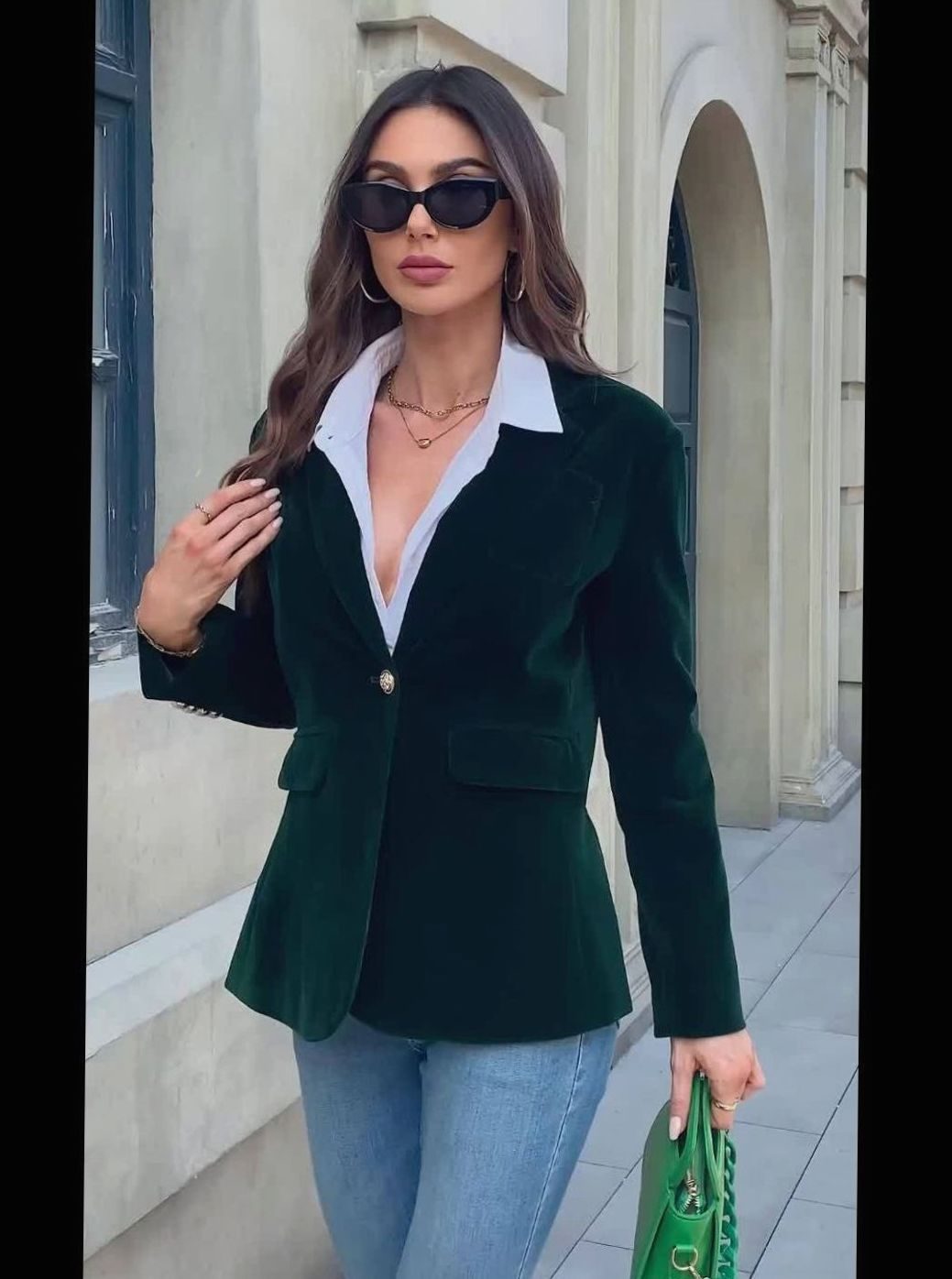Women's Velvet Single-Button Casual Blazer Tailored Jacket