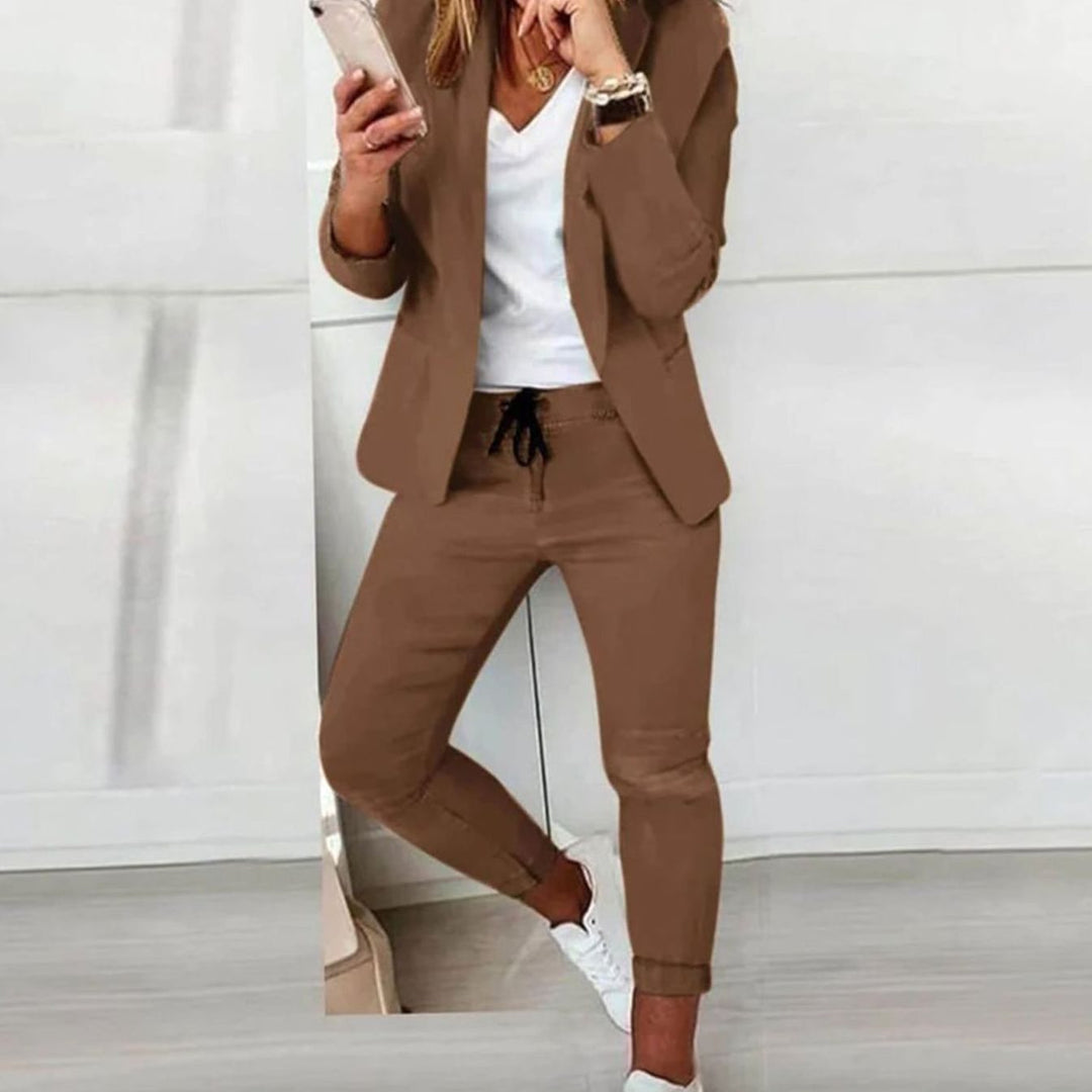 Women's Versatile Blazer Jogger Trouser Two-Piece Set - Auburn