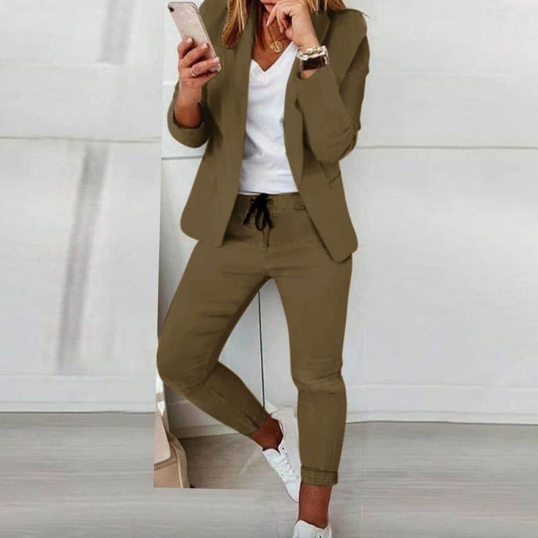 Women's Versatile Blazer Jogger Trouser Two-Piece Set - Green