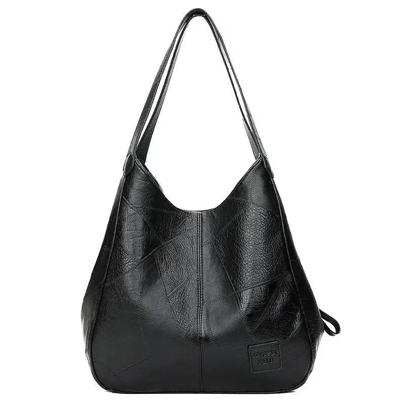 Women's Vintage Genuine Leather Hobo Shoulder Bag - Black