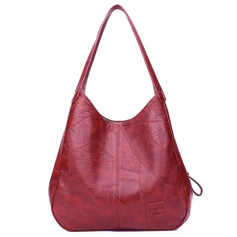 Women's Vintage Genuine Leather Hobo Shoulder Bag - Red