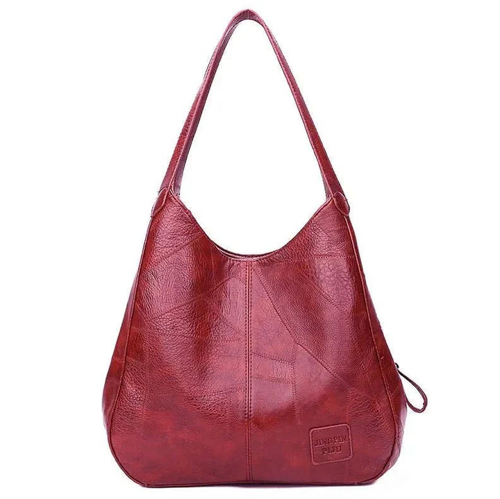 Women's Vintage Genuine Leather Hobo Shoulder Bag - Red