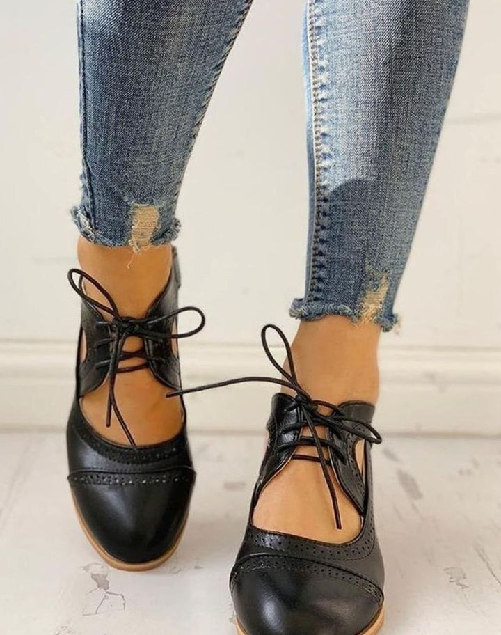 Women's Vintage Lace-Up Block-Heel T-Strap Shoes