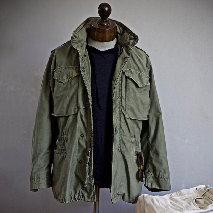 Women's Vintage Military Field Jacket Hidden Hood Cargo Pockets