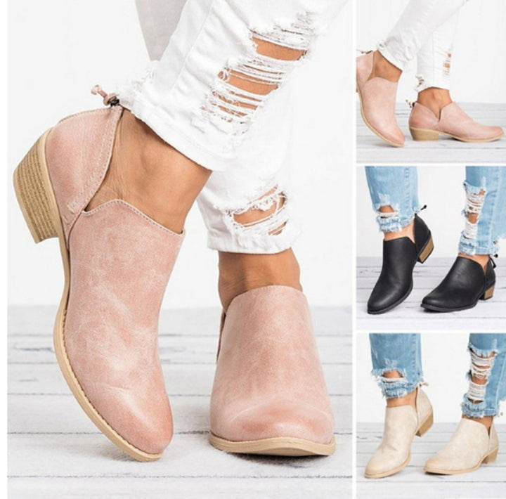 Women's Vintage Slip-On Block Heel Ankle Boots