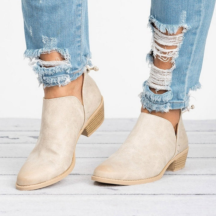 Women's Vintage Slip-On Block Heel Ankle Boots - Beige