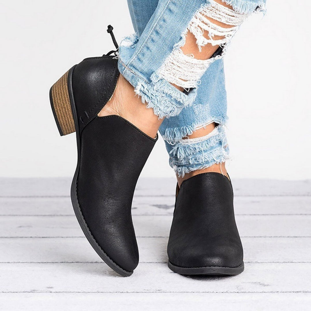 Women's Vintage Slip-On Block Heel Ankle Boots - Black